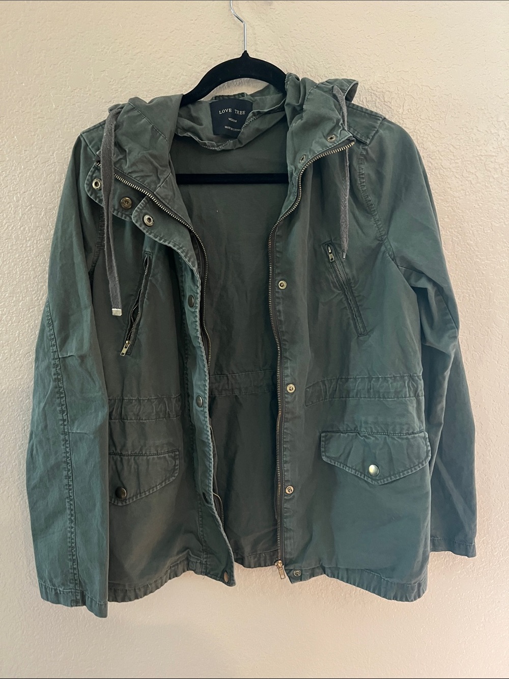 Love Tree 100% Cotton Olive Green Hooded Jacket